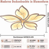 Ceiling light fixture with floral design and dimensions on a white background